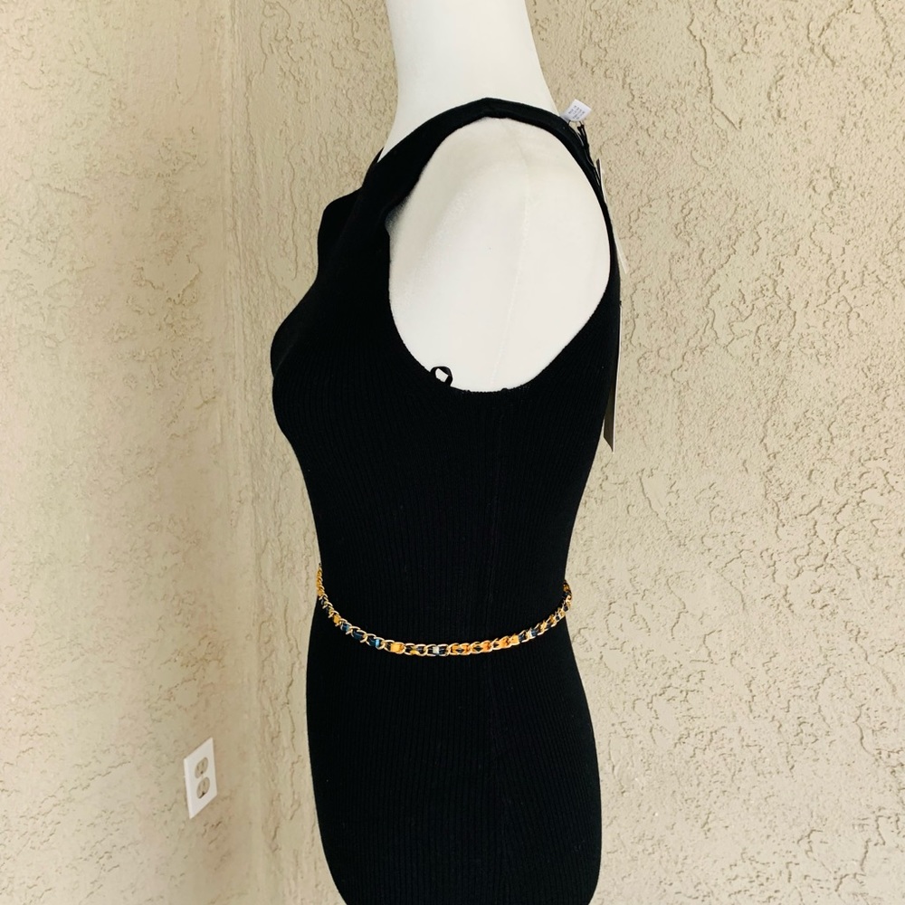 NWT LEITH Black Dress Knit Midi Scoop Neck Side Slit Jersey - Picture 7 of 8